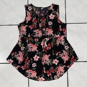 SHEIN; Black with Red Pink Flowers 🌺 V neck with string top